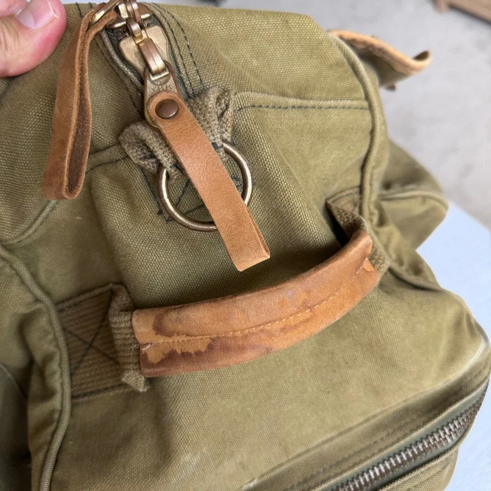 Eddie Bauer Outdoor Outfitters Canvas Duffel Bag Green Distressed Travel Luggage